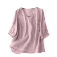 thumbnail image 3 of Women's Cotton Linen Short Sleeve Button Shirt Embroidered Casual Top, 3 of 9