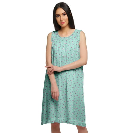 Moomaya WoMen s Printed A-Line Sleeveless Nightdress Cotton Sleepwear Gown
