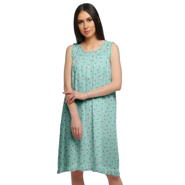 Moomaya Robe de Nuit Trapèze Sans Manches Imprimée pour Femme en Coton