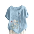 thumbnail image 2 of iHengLiXing Plus Size Spring Tops for Women 2025 Dressy Casual Women Casual And Linen Top Printed Short Sleeve Button Tunic T-shirt Blouse Blue L, 2 of 5