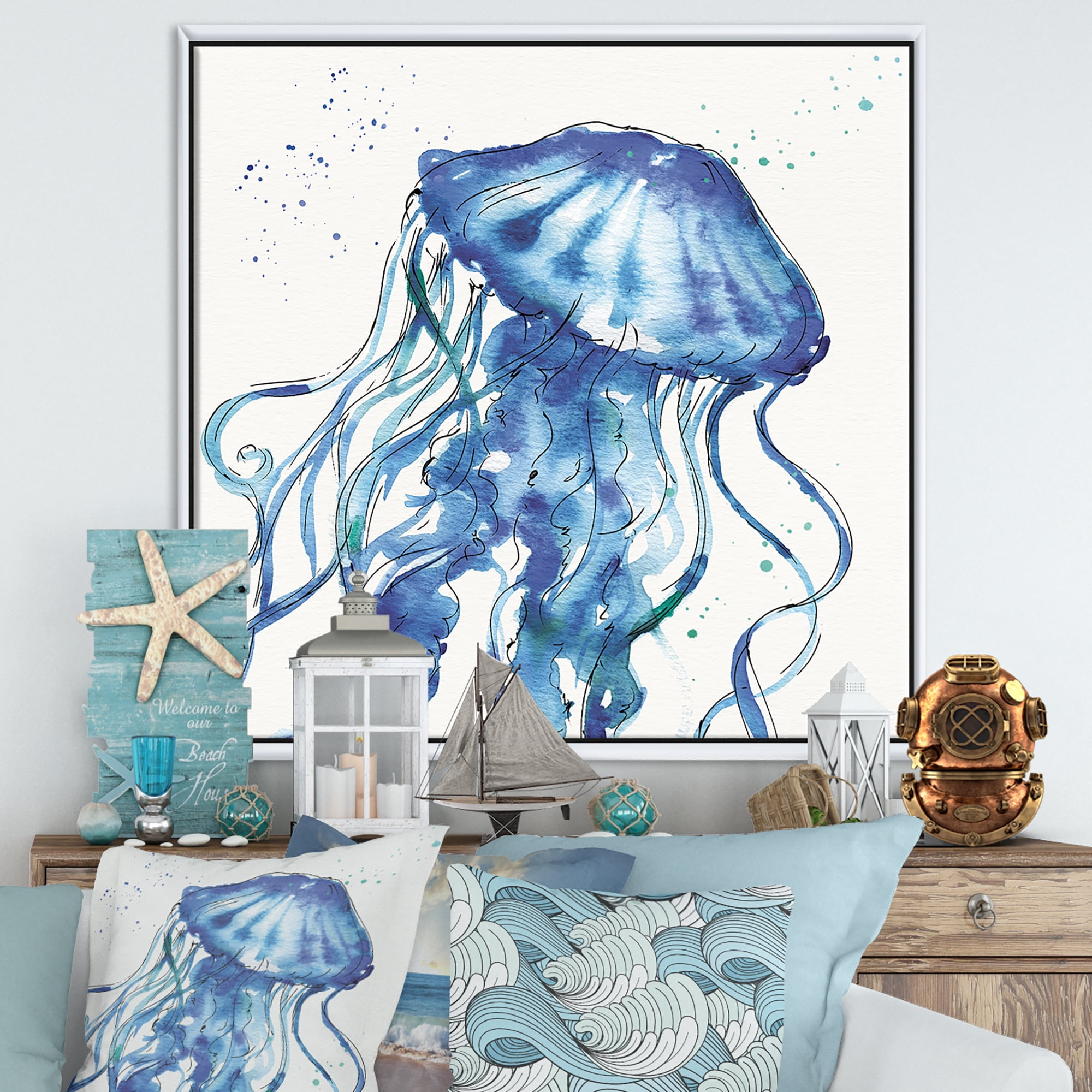 Designart ' Blue Deep Sea X ' Coastal Framed Canvas