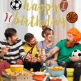thumbnail image 5 of Sports Happy Birthday Banner, Glitter Sports Birthday Banner, Football, Baseball, Soccer, Basketball, Multi Sports Theme Birthday Decor (Gold), 5 of 6