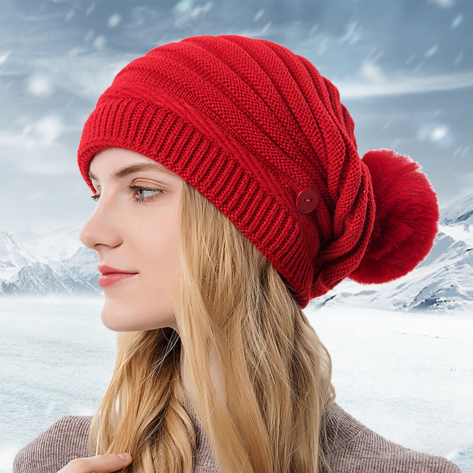 Snowfall Knitted Beanie - Acrylic Blend, Breathable, Lightweight, Warm Beanie Hat Solid Color Acrylic Soft Warm Knitted Hat for  main image 3