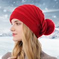 thumbnail image 2 of Yigetop Winter Hats for Women Woolen Hat Women's Fashion Wrap Hat Warm Ear Protection Windproof Knit Hat Hairball Hat Beanie for Women Red One Size, 2 of 4