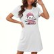 thumbnail image 2 of Camisón corto de talla grande para mujer, camisón de manga corta con estampado de pecho a la moda, camisón para mujer, 2 of 3