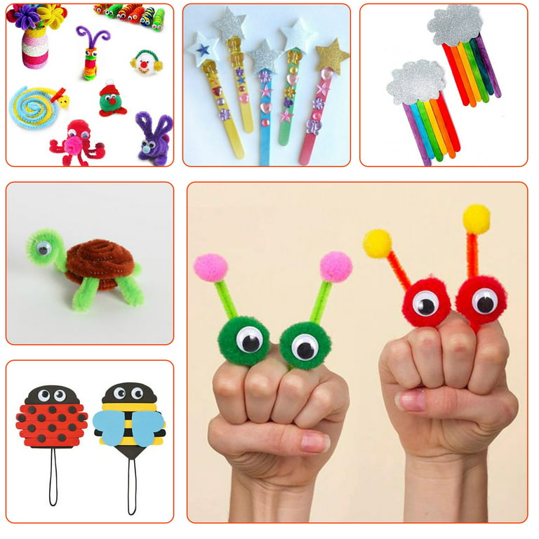 Mmtx Kids School Project Craft Accessories for Children, Belong Pipe Cleaners, Colourful Paper, Glitter Pom Poms, Feathers, Beads, Buttons, Eyes