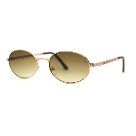 Oval Round Hipster Retro Metal Rim Luxury Pimp Sunglasses Gold Brown - Brown