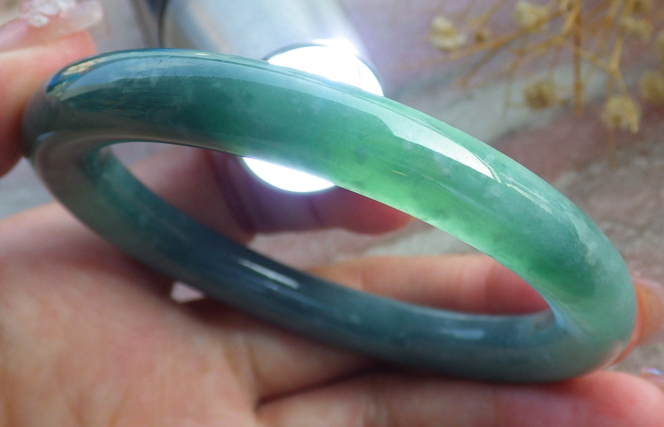 Icy Green Natural A JADE Jadeite Circle Bangle Bracelet 55 mm 682158 TN