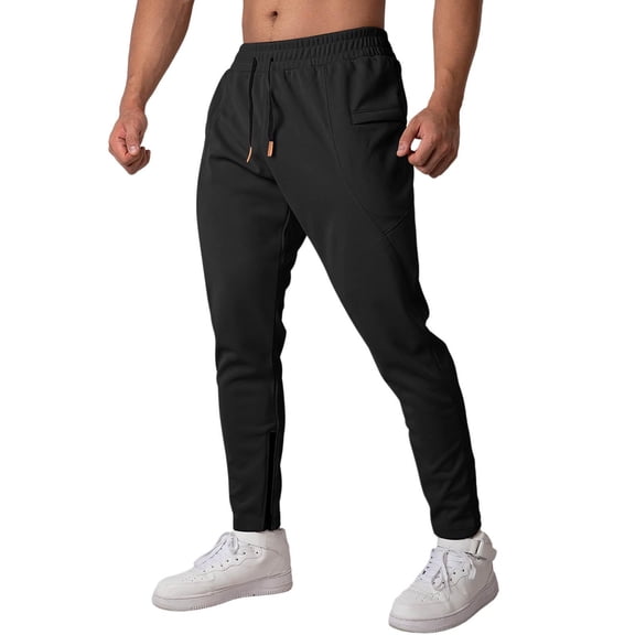 Men's Relaxed Joggers Sweatpants Outdoor Sports with Small Ankle Zipper Solid Color Comfortable Fit Plus Size Trousers Black S
