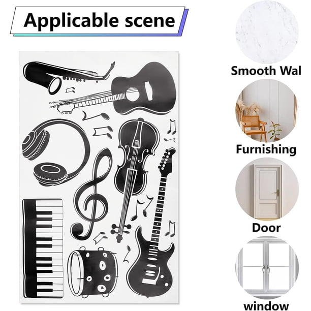 Jazz Bar Music Wall Decal – Large Saxophone & Musical Notes Sticker Mural, Black Vinyl, Indoor/Outdoor