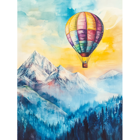 Hot Air Balloon Over Mountains Canvas Painting, Suitable for Living Room, Bedroom, Office, Hallway, and Study Decoration