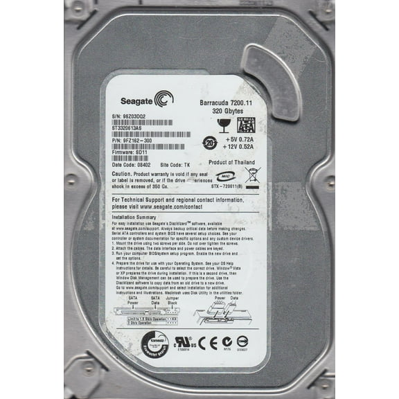ST3320613AS, 9SZ, TK, PN 9FZ162-300, FW SD11, Seagate 320GB SATA 3.5 Hard Drive