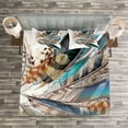 thumbnail image 3 of Ambesonne Animal Quilted Bedspread Set 3 Pcs, Contour Feather Fashion, King Size, Teal Brown, 3 of 3