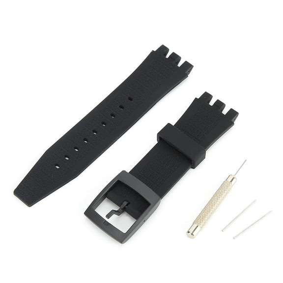 M Buder Premium Silicone Watch Band with Pin Buckle Replacement Strap Fit for Swatch SVGK403 SVGK402 SVGB400 Mechanical Watches Durable Sport Waterproof Wristband Black (10 inches / 25.4 cm)