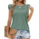 thumbnail image 1 of Camiseta sin mangas con cuello redondo de verano para mujer, manga casquillo, color liso, con ojales, blusa informal fruncida, verde, XXL, 1 of 2
