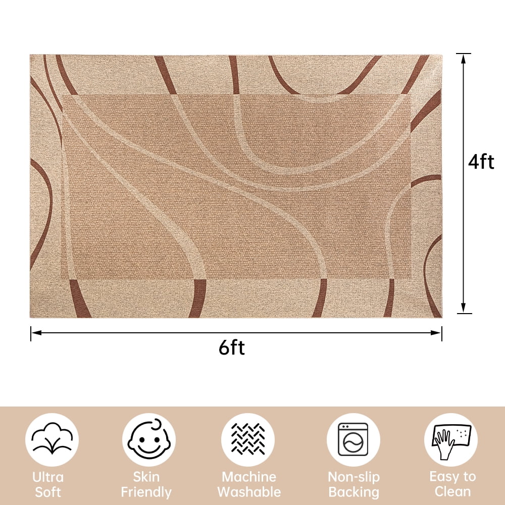 Wondiair 4x6 Boho Rug Farmhouse Neutral Faux Jute Washable Non Slip Rug for Living Room Bedroom Entryway