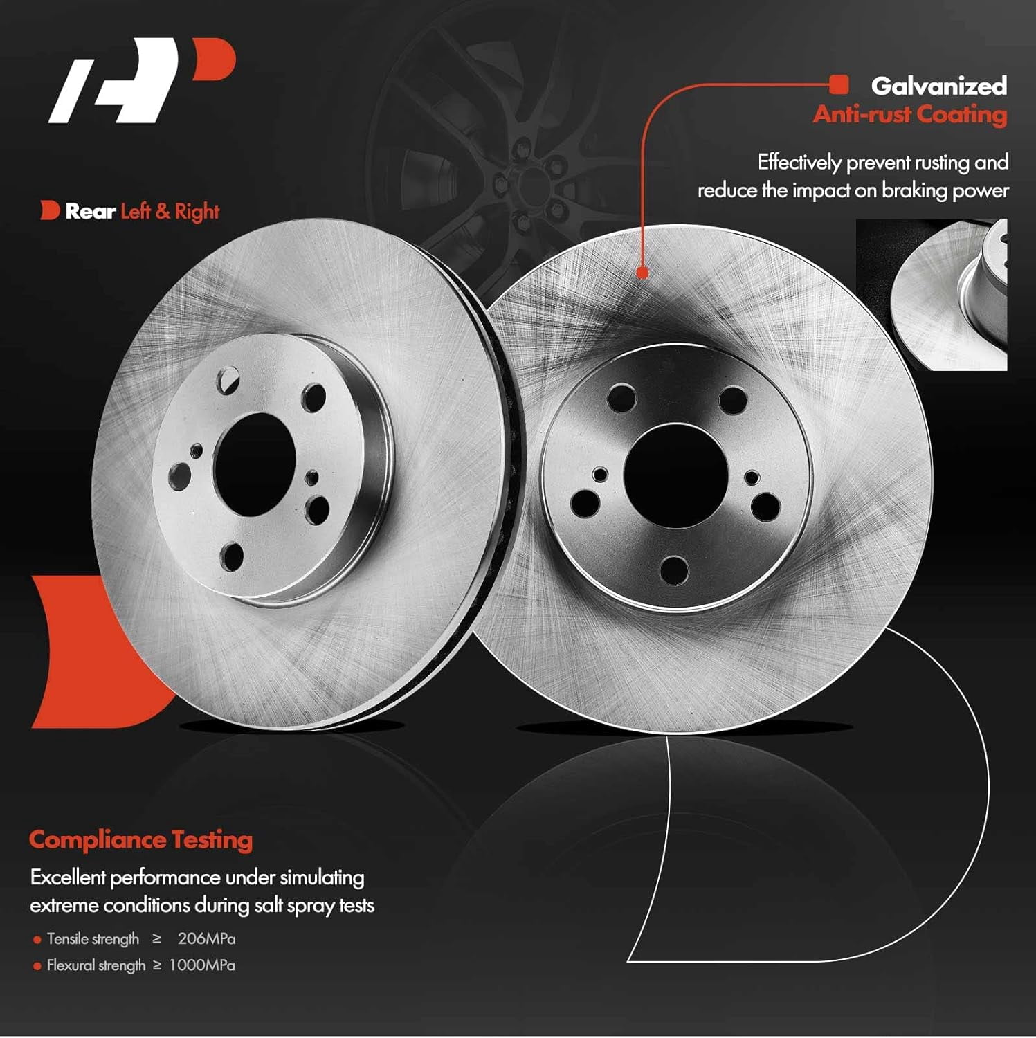A-Premium 10.83 inch Front Vented Disc Brake Rotors + Ceramic 