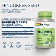 Solaray Fenugreek Seed 1240 mg | Healthy Digestion & Stomach Comfort, Blood Sugar & Lactation Support | 180ct, 90 Serv.