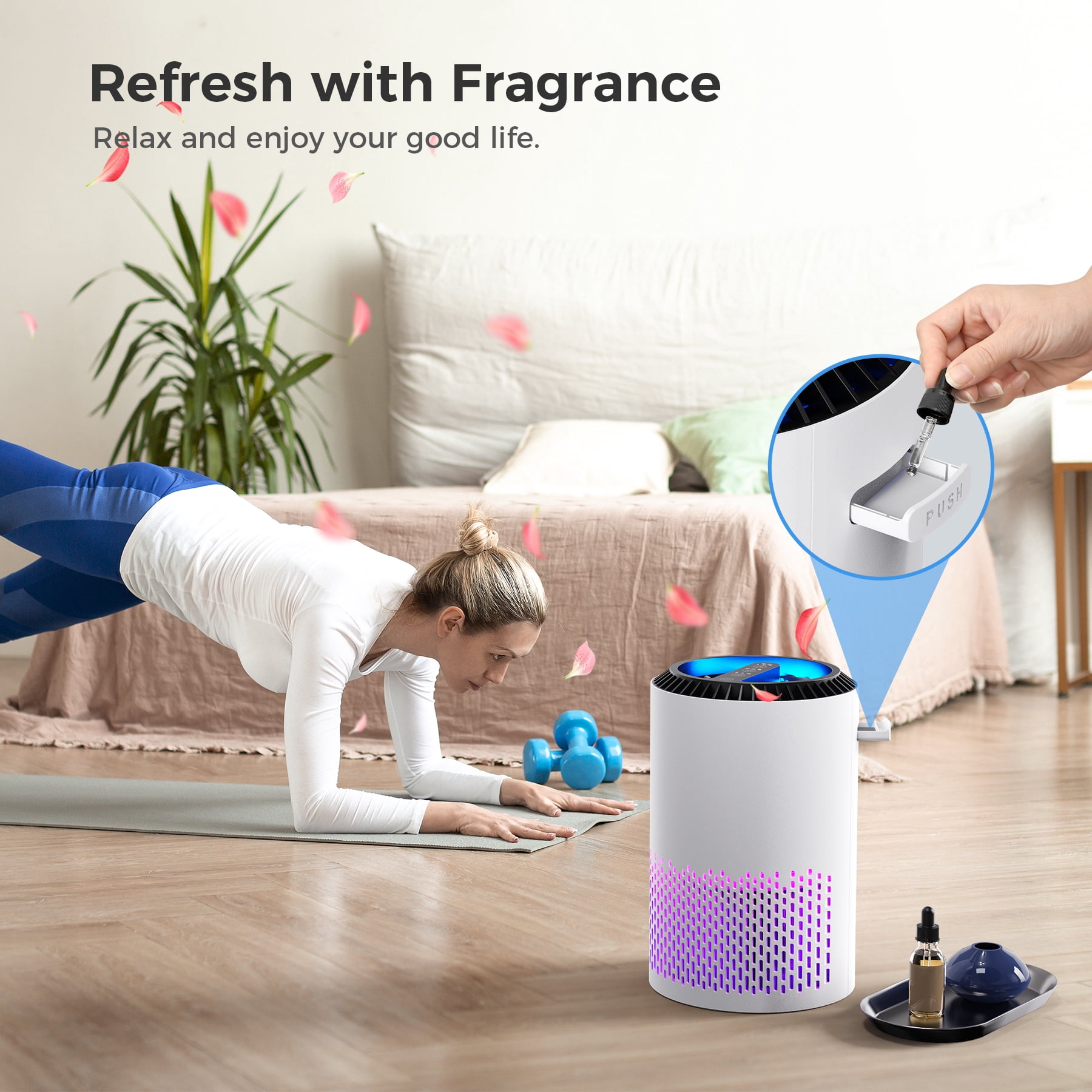 ALROCKET Air Purifier 3-Layer Filtration for home bedroom Removes Smoke, Pollen, Pet Dander Odor with Aroma Sleep Mode White Up to 600 ft²/2H