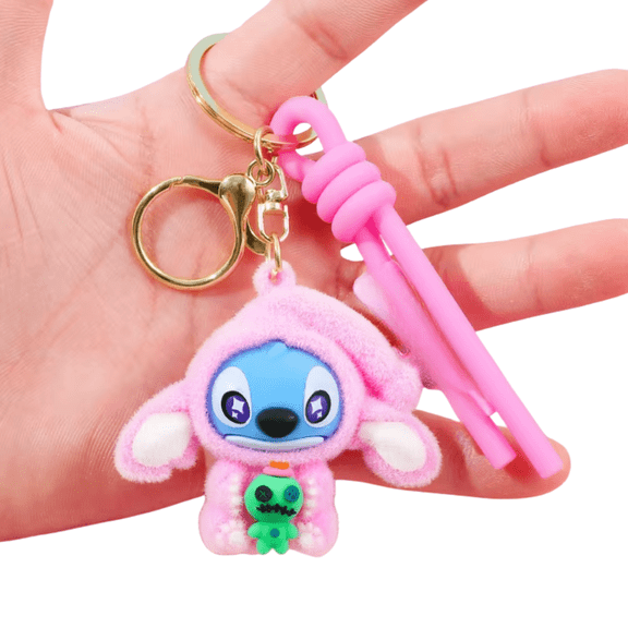 Cute Pink Alien Plush Keychain with Fluffy Heart Charm – Soft Cartoon Character Bag Charm, Backpack Accessory, Gift for Girls & Kids (Pack of 1)