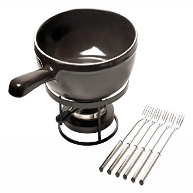Emile Henry Made In France Flame Cheese Fondue Set, 2.6 quart, Charcoal by