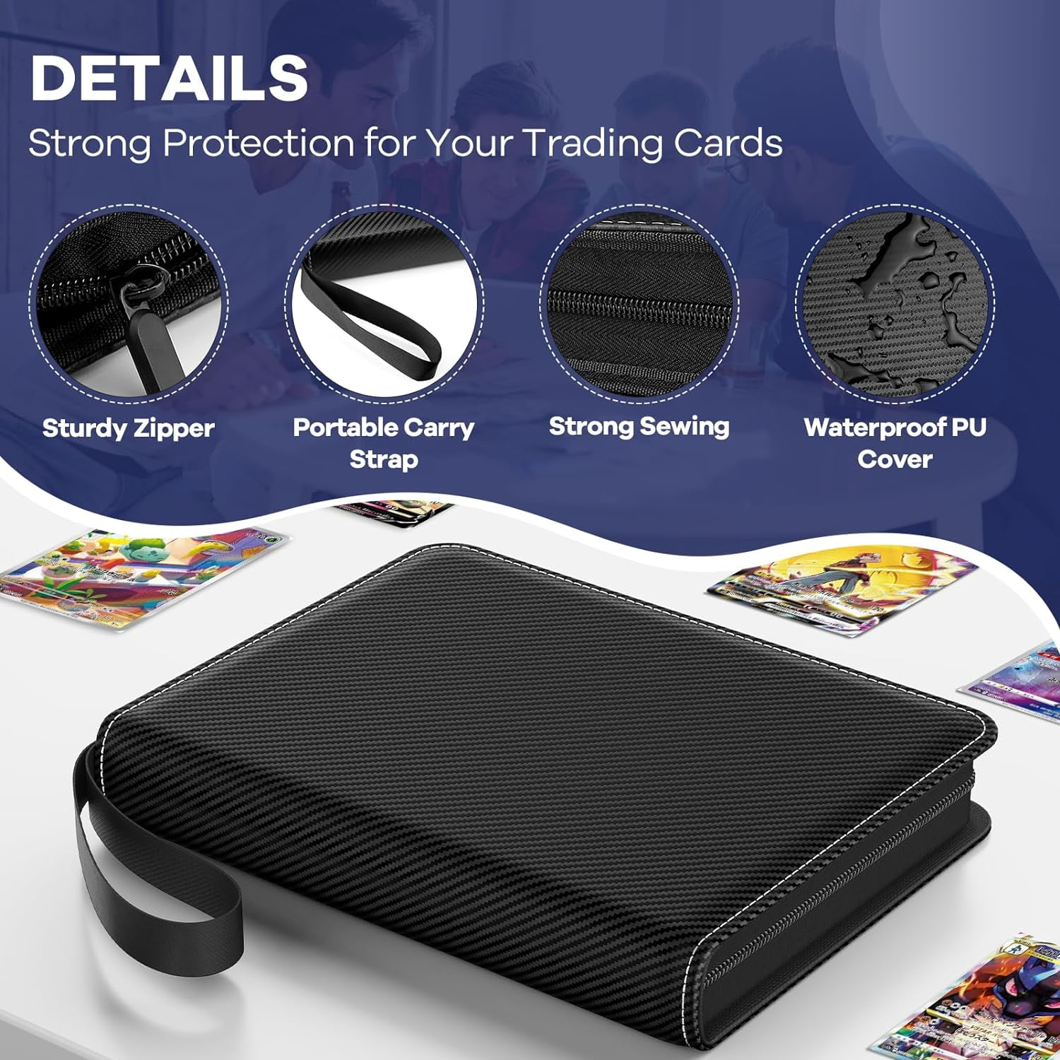 400 Pockets Trading Card Binder, 4 Pocket Zip Trading Card Binder, Double Sided Pocket PU Card Collection Binder Holder Carry Card Case for Baseball Card, Football Card, Game Cards