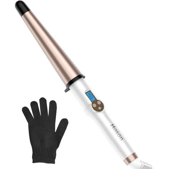 HOSON Large Curling Wand 1.5"-1" Tapered Barrel,Ceramic Hair Curling Iron Dual Voltage,Big Hair Curler LCD Digital