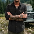 thumbnail image 6 of Men's Casual Button Down Shirt Long Sleeve Turndown Collar Solid Polyester Zipper Closure Pockets Daily Work Office Business | Zenithor,Black M, 6 of 7