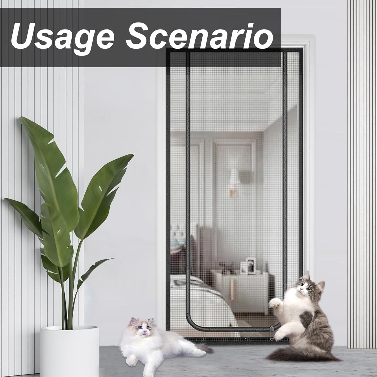 OhhGo Reinforced Cat Screen Door, 31.5X82.6'' Heavy Duty Pets Proof Screen Door with Bilateral Zipper, Prevent Dogs Cats Running Out from Home, Bedroom, Kitchen Patio Door, Black
