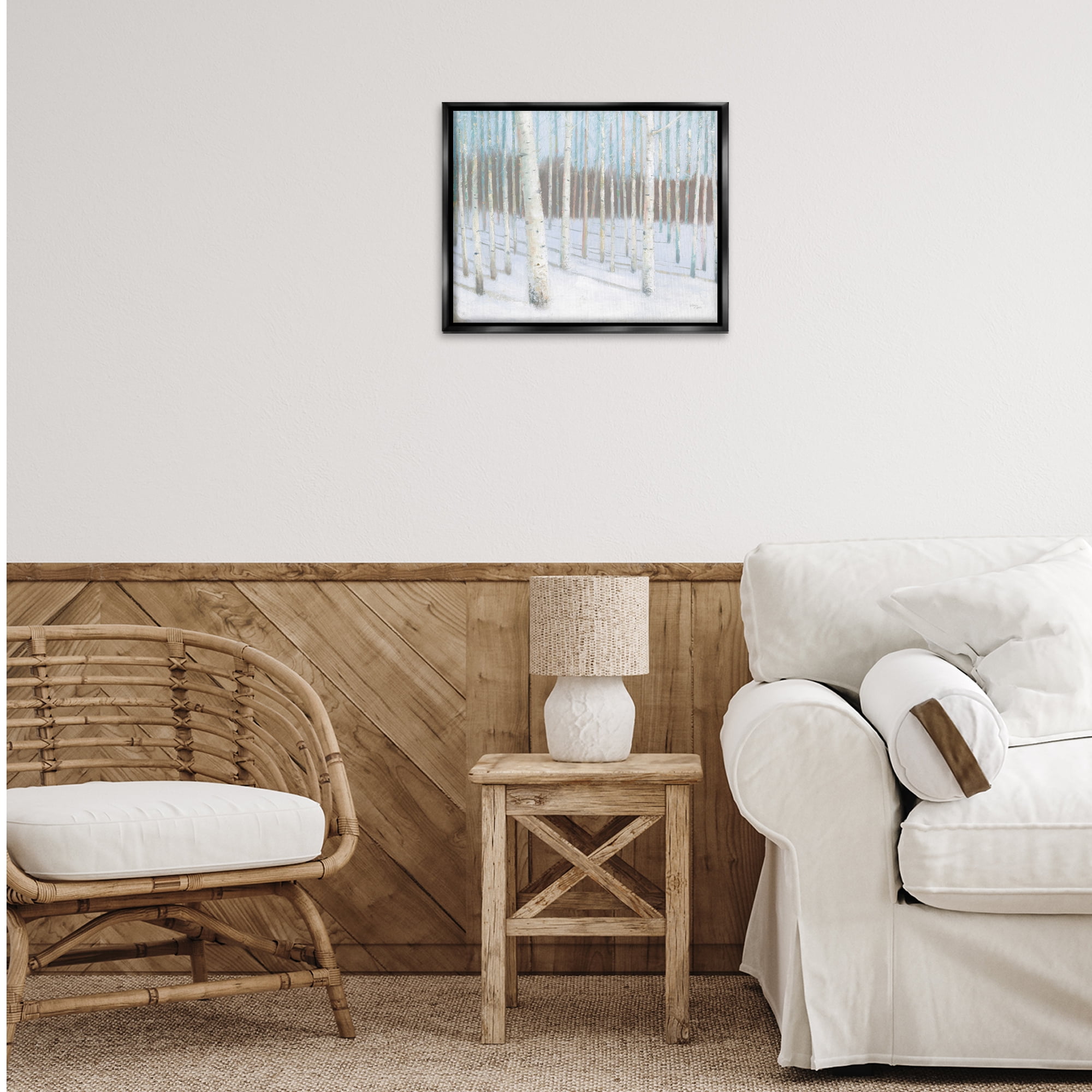 Stupell Industries Winter Birch Forest Landscape & Nature Painting Black Floater Framed Canvas Art Print Wall Art, 21 x 17
