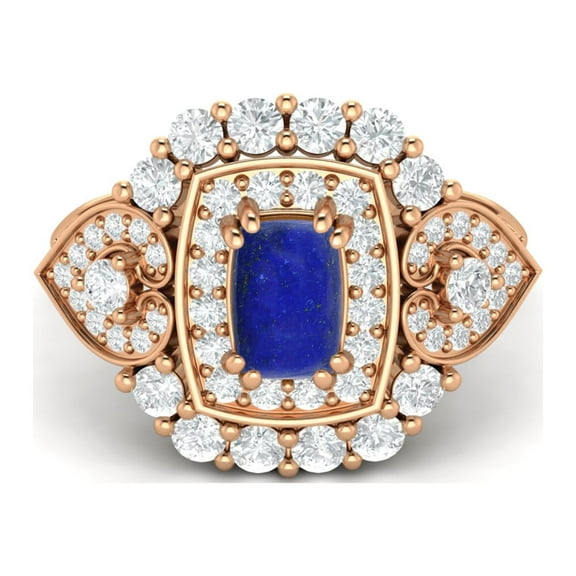 6X4mm Cushion Shape Lapis 925 Silver Rose Plated Cocktail Women Valentines Day Gifts Ring