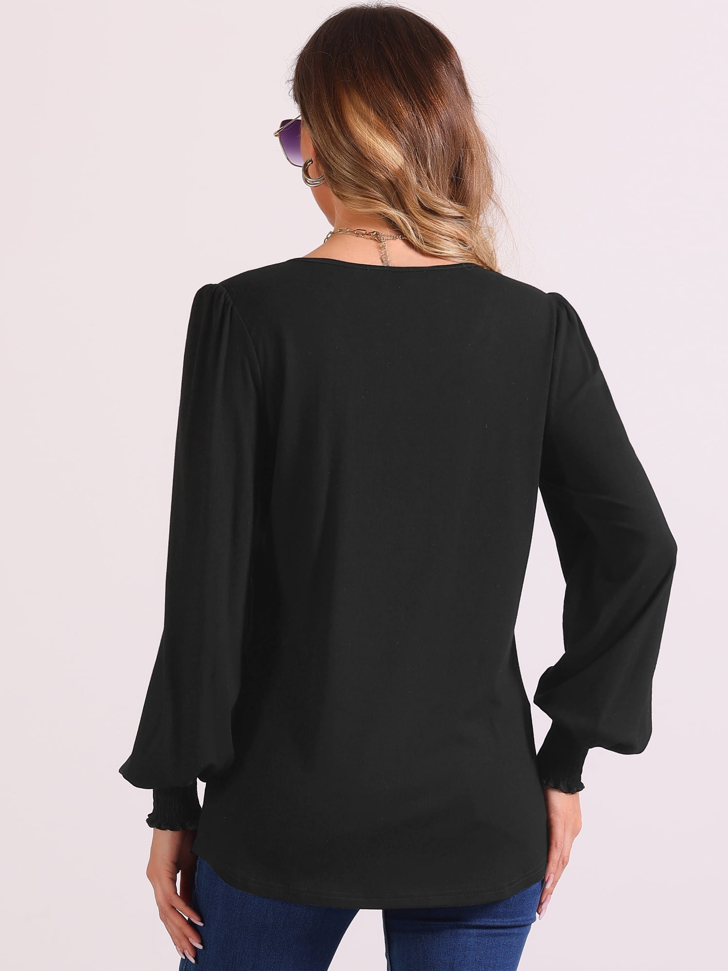 DARING DIVA Women's Lantern Sleeve Smocked Cuffs Pullover Sweater Tops XS Black