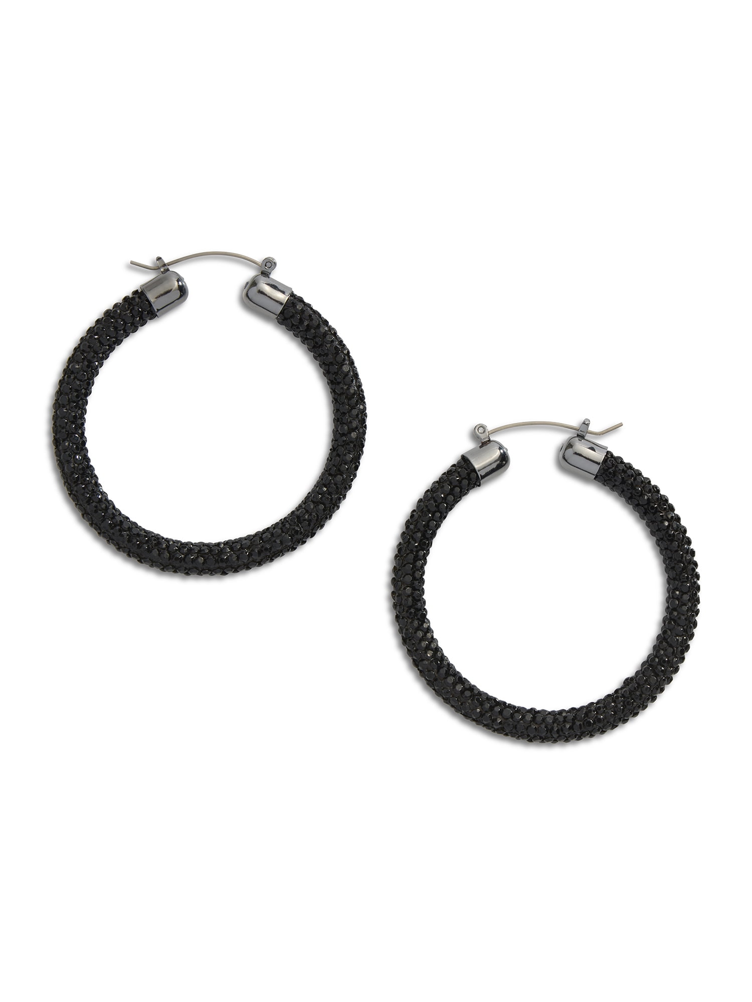 Madden NYC Women's Black Pavé Hoop Earrings