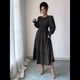 thumbnail image 5 of Vestidos de Invitada de Boda de Otoño para Mujer, con Mangas Largas Abullonadas, Fruncido, Cuello Redondo, Informal, Escalonado, Corte A, Vestido Fluido Negro M, 5 of 7