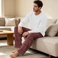 thumbnail image 4 of VV AVEORS Mens Pajama Set Bamboo Viscose Soft Pijamas Sets Plaid Long Sleeve Full Length Pants Pjs Check Sleepwear With Pockets Red S, 4 of 7