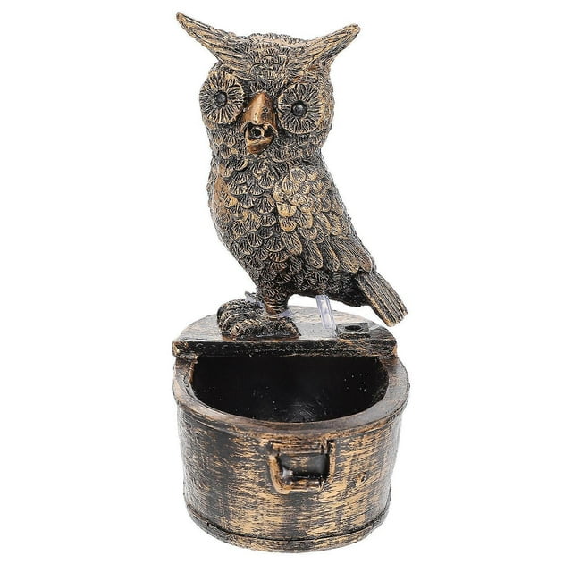 Owl Resin Figure Decorative Fountain For Outdoor Garden Home Interior Flowing Water Design 11.00X8.00X14.50Cm 1Pcs