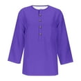 thumbnail image 4 of Womens Tops Summer Casual Cotton 3/4 Sleeve Tunic Tops V-Neck Button Down Blouse Henley Shirts Solid/Print Basic Daily Tees Holiday Lounge Pullover Elegant Ladies Tops, 4 of 4