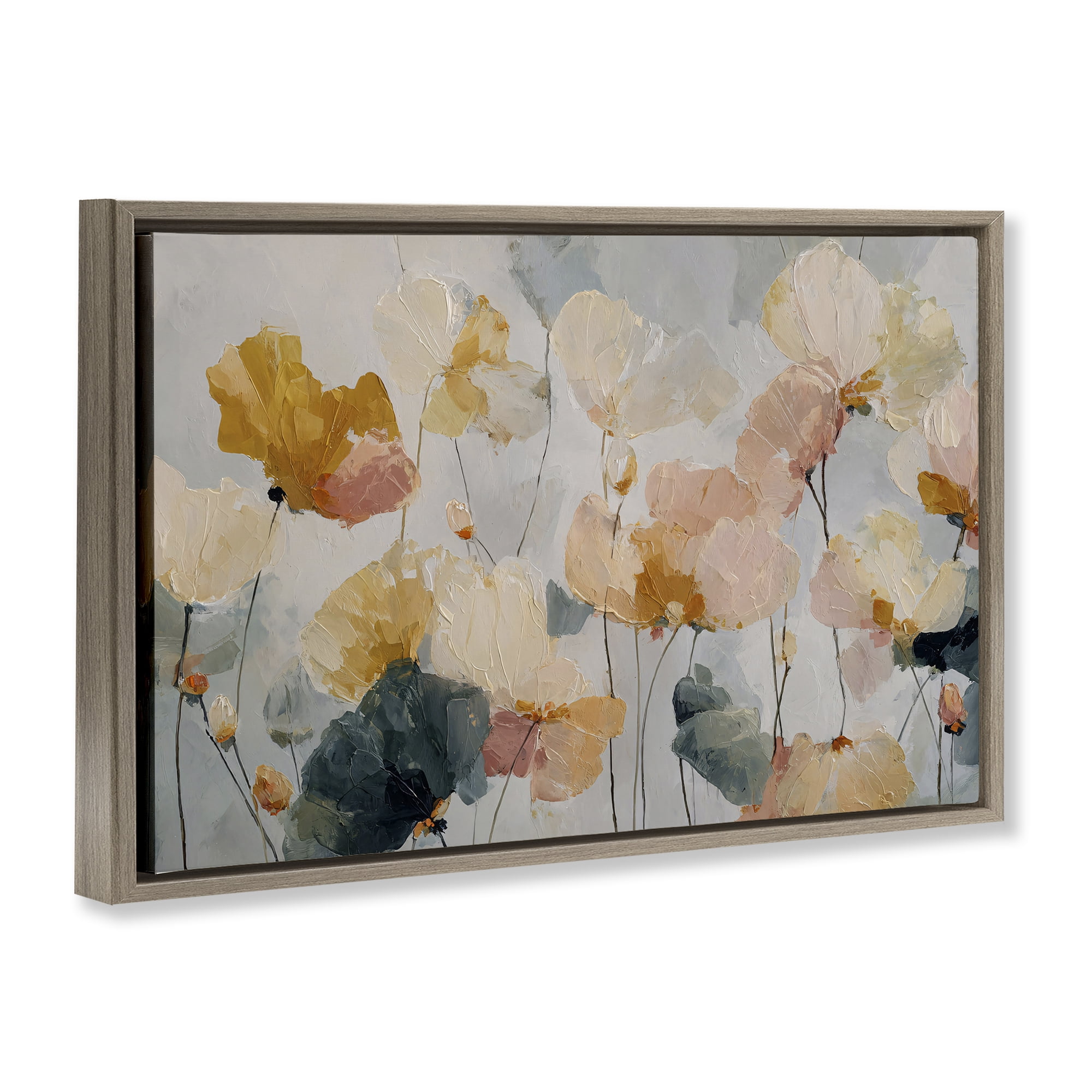 Stupell Industries Abstract Brushed Petals Brown Framed Floater Canvas Wall Art, design by Jacky Ngan