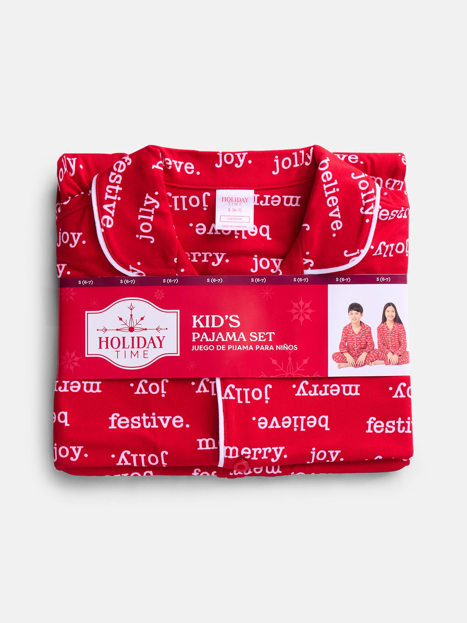 Holiday Time Matching Family Pajama Unisex Kids Notch Top and Pants Pajama Set, 2-Piece, Sizes S-XL