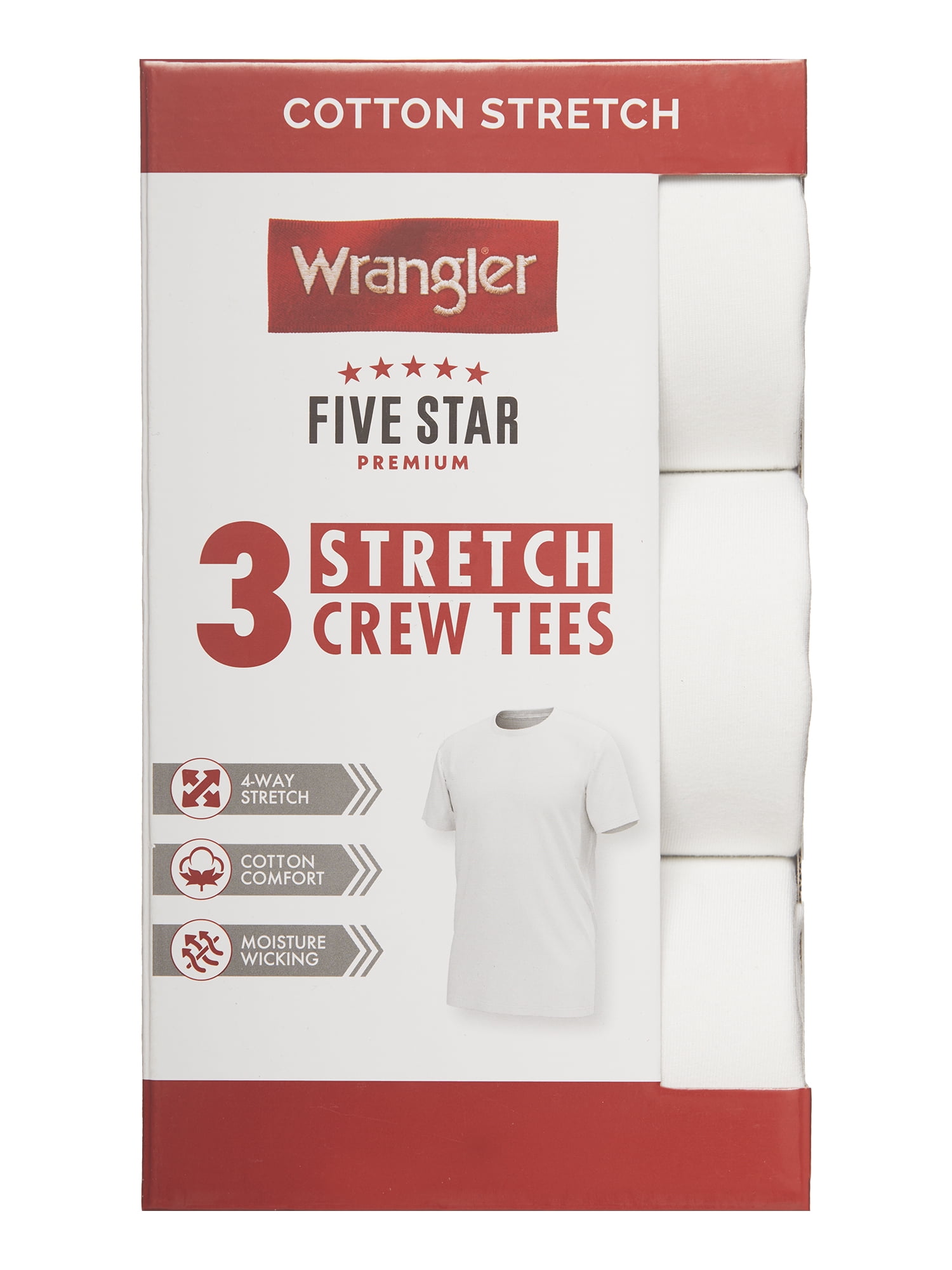Wrangler Undershirt Men's Cotton Stretch Crew Neck Undershirt, XL, 3-Pack