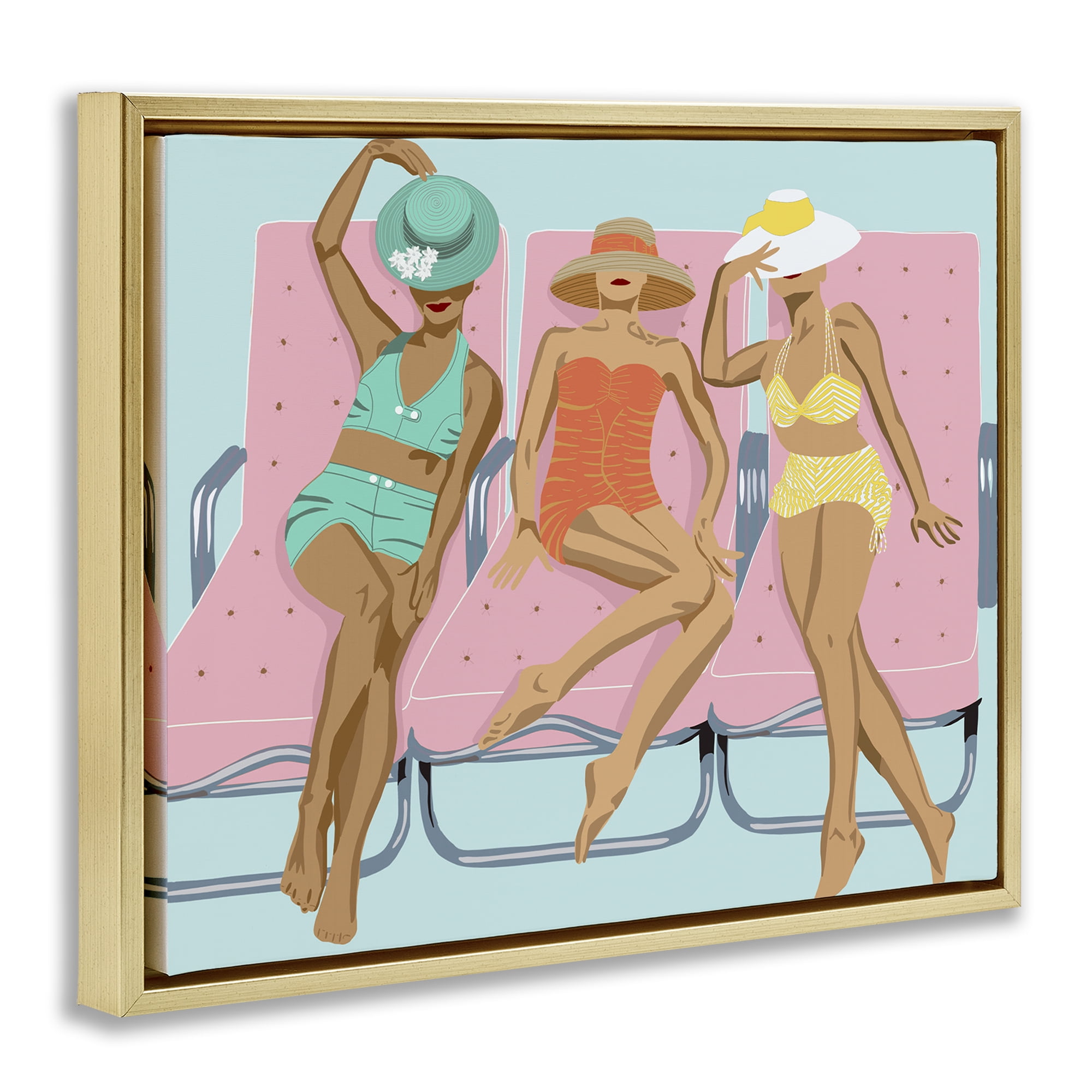 Stupell Industries Glam Beach Friends Novelty Painting Gold Floater Framed Canvas Art Print Wall Art, 21 x 17