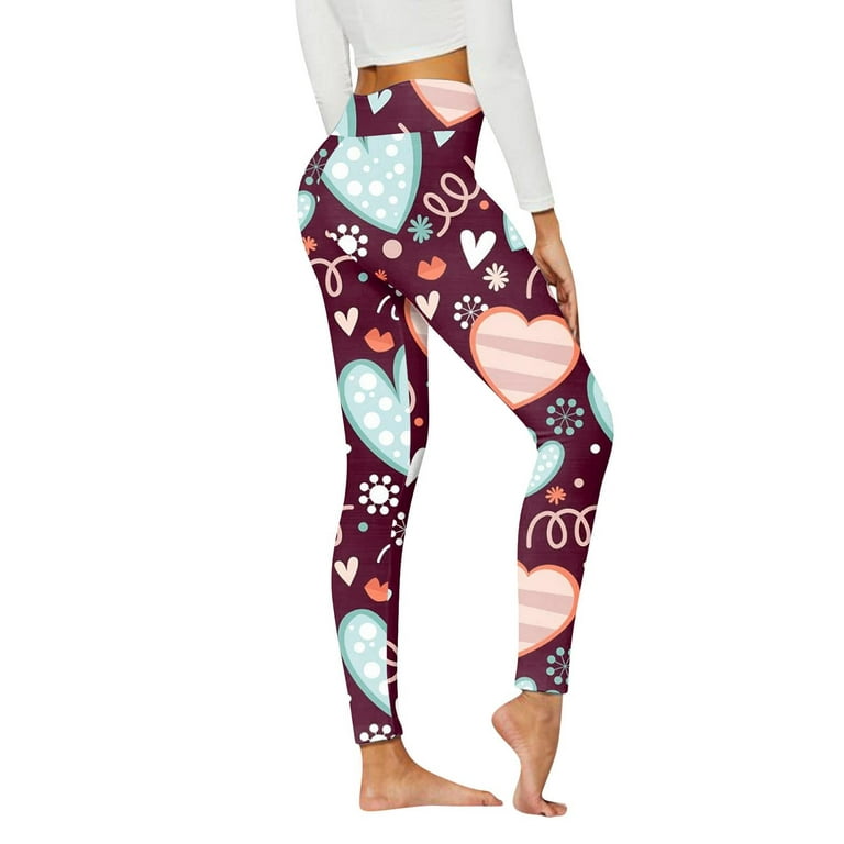 Hfyihgf Women's Valentines Day Leggings High Waist Heart Print Butt Lifting  Yoga Pant Ultra Soft Stretch Workout Sports Tights(Multicolor,3XL) 