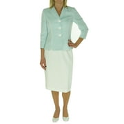 New 1179-2 Le Suit Womens Teal Blue White Textured Yacht Club Skirt Suit Set 8P $200