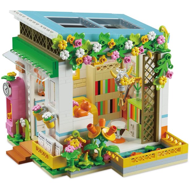 Casa de amigos para niñas, sala de lectura, sala de amistad, casa familiar de ensueño para niñas, juego de 608 piezas, microbloques de construcción para niñas de 6 a 15 años, 4,72 x 4,64 x 4,25