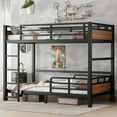 thumbnail image 3 of Harper & Bright Designs Metal Bunk Bed Twin XL over Twin XL with Stairs for Boys and Girls, Vintage Loft Bed with Guardrails for Bedroom, Walnut, 3 of 12