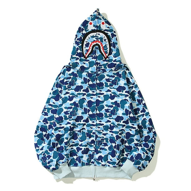 Inadays Mens Hoodies Jacket Shark Jaw Camo Hoodie Full Zip Camo