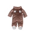 thumbnail image 2 of Infant Baby Girl Boy Fall Winter Outfits Bear Ears Hooded Romper Jumpsuit Bodysuit Warm Fleece Clothes Toddle lothing Fleece Clothing 0-12 M, 2 of 7
