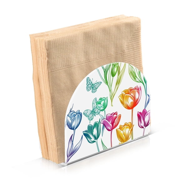 JSTEL Rainbow Tulip Flower Butterfly Napkin Holder for Table Cocktail Farmhouse, Paper Napkins Dispenser for Home Kitchen Coffee Shop Dining Room Decor