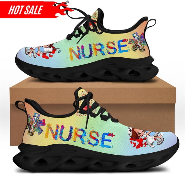 Zapatos planos de enfermera para primavera y otoño para mujer, zapatillas con cordones y diseño de marca médica con dibujos animados de enfermeras y médicos