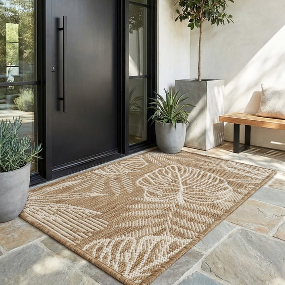 SIXHOME Outdoor Rugs 2'x3' Door Mat, Tropical Palm Indoor Outdoor Rug, Porch Balcony RV Garden Carpet Brown